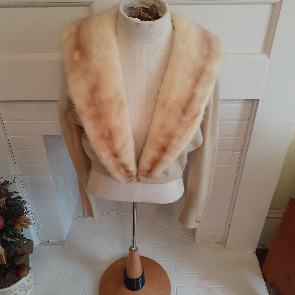 Retro 40's Cashmere Bolero Sweater Mink Collar 8